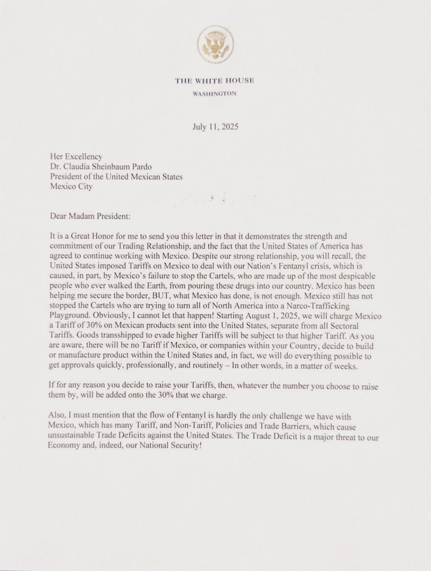 carta de Trump a Sheinbaum